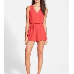 Astr Vibrant Coral Sleeveless Romper